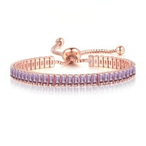 14K Rose Gold 7 Ct Created Amethyst Princess/Square Adjustable Tennis Bracelet Unisex Plated by Paris Jewelry