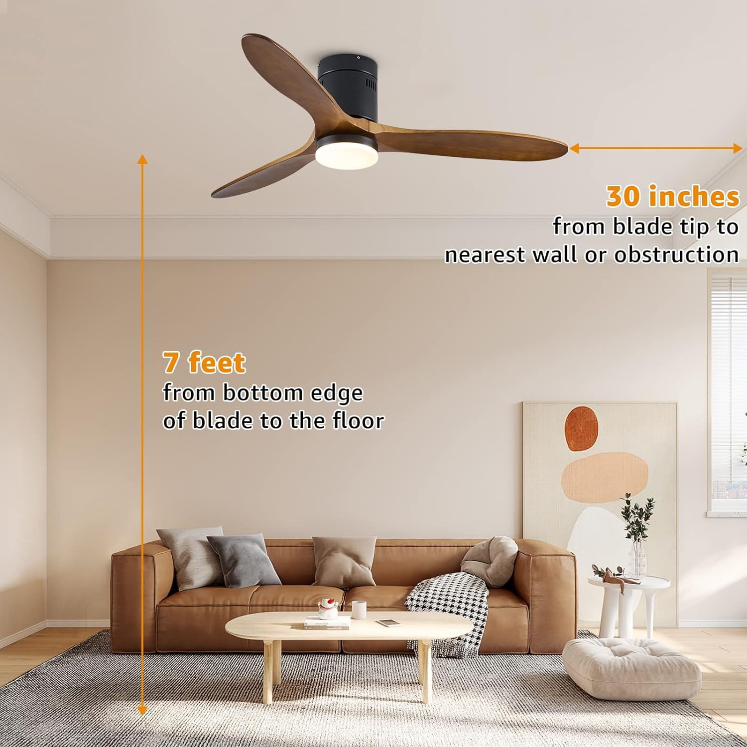 HOOMEDELIER 52'' Indoor Ceiling Fan with Light Kit,3 Blades,Reverse Airflow