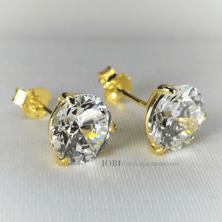 White Gold Dora (ON SALE - Elite Dora Round Three Prong Yellow Gold IOBI Simulated Diamond Solitaire Stud Earrings 1)
