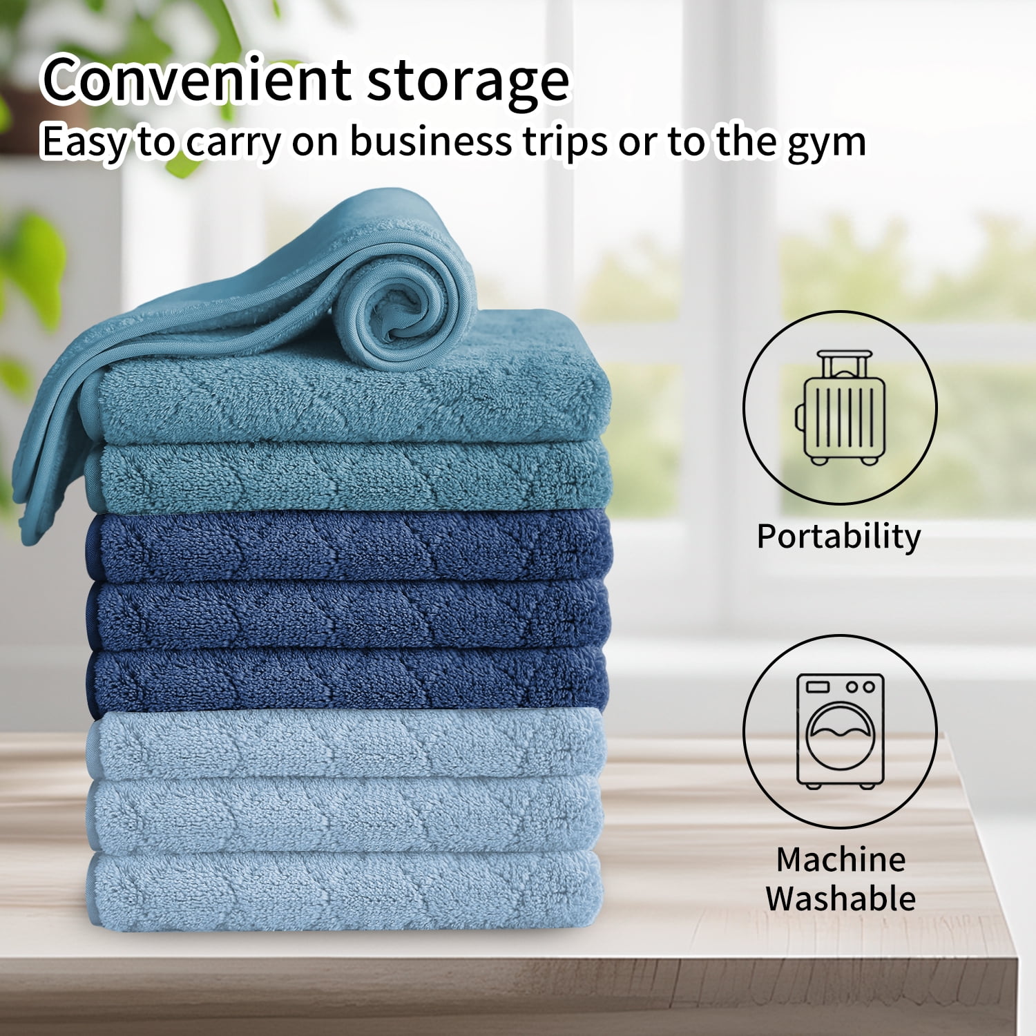 Jessy Home 12 Pack Blue Navy Turquoise Washcloths for Bathroom 13"x13" Ultra Soft Hand Face Towels