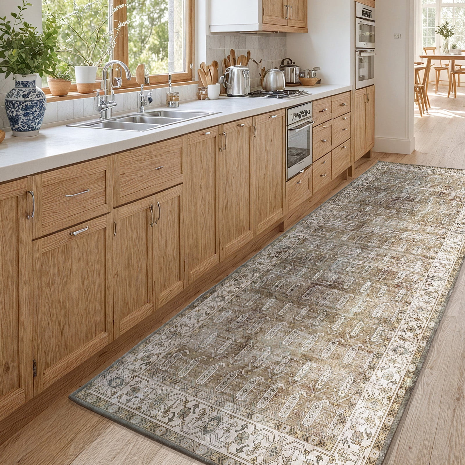 PABUBE Vintage Runner Rug, Non Slip Machine Washable Fade Resistan, 3'x12'