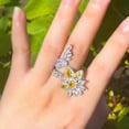thumbnail image 3 of Classic Silver Plated Yellow CZ Bride Geometric Drop Leaf Open Cuff Wedding Ring, 3 of 8