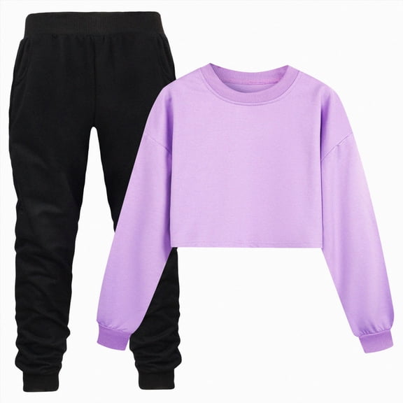 4-5 Years Child Girl Fall Winter School Hoodie Sports Outfits Sweatshirt Casual Pants 2Pcs Clothes Set 6-12 Months 12-24 Months 2T 3T 4T 5T 6T 7T Girl,Purple Outfit