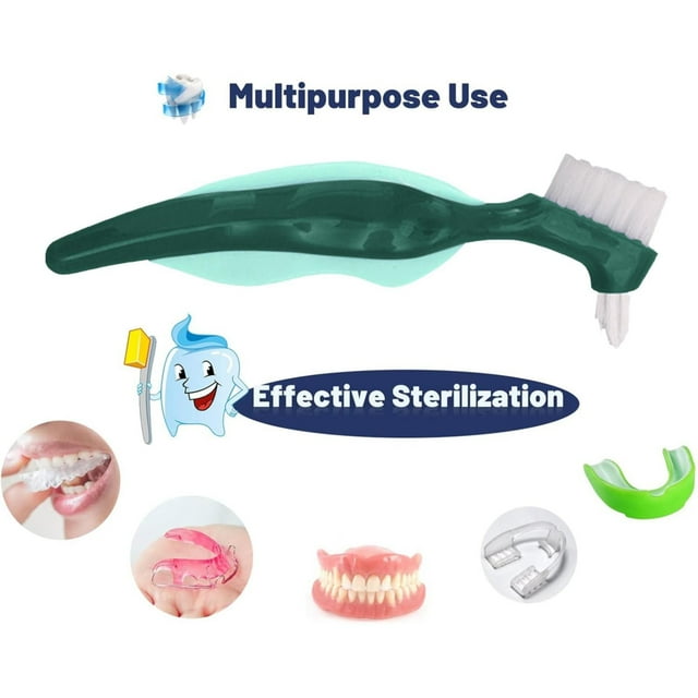 Hard Toothbrush Toothbrush Cleaning Brush Multi Layer And Portable Denture Double Brush,Green Manual Toothbrush