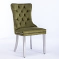 thumbnail image 4 of 2 Pieces High-end Velvet Dining Chairs With Nailhead Trim And Steel Plating Legs, Upholstered Accent Side Chairs for Kitchen, Living, Bedroom, Tufted Solid Wood Dining Chair, Olive Green+Silver, 4 of 9