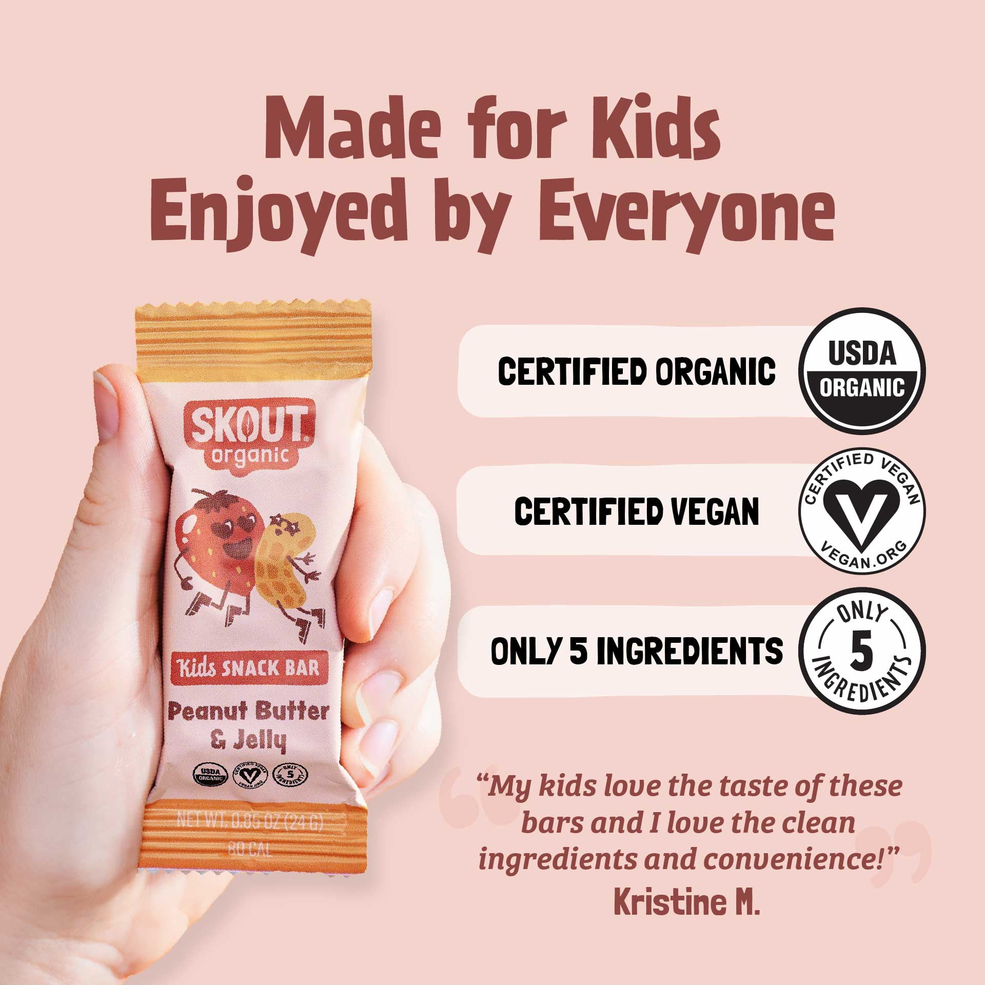 Skout Organic Peanut Butter & Jelly Kids Snack Bars (18 Pack) | Organic Snacks for Kids | No Refined Sugar | Vegan | Gluten, Dairy & Seed Oil Free