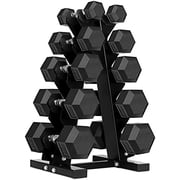 150 Pound Hex Dumbbell Set with Rubber Coated Dumbbells and Rack