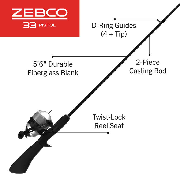 Zebco 33 Pistol Spincast Reel and Fishing Rod Combo, Pre-Spooled 10-Pound  Line, Silver 