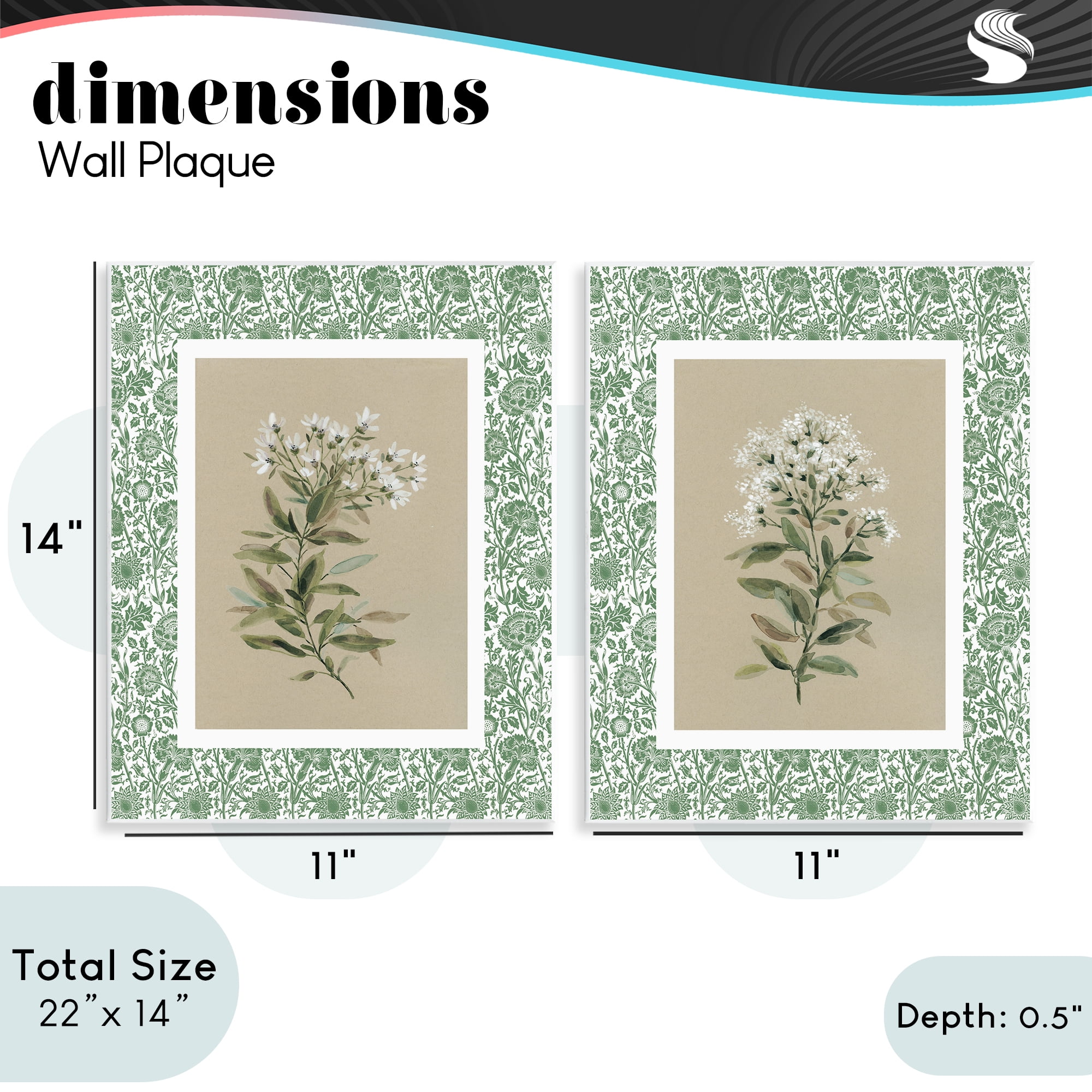 Stupell Industries Green Botanical Patterned Florals 2 Piece Wall Plaque Art Set, design by Carol Robinson