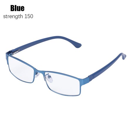 Men Metal Titanium Alloy  Ultra Light Resin Flexible Portable Business Reading Glasses Vision Care Eyeglasses +1.00~+4.0 Diopter BLUE STRENGTH 150