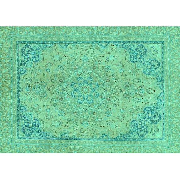 Ahgly Company Indoor Rectangle Abstract Turquoise Blue Modern Area Rugs, 4' x 6'