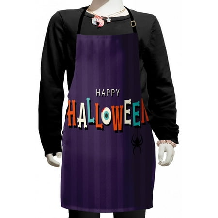 

Halloween Kids Apron Text with Letters Shape as Bones Spooky Eye and Spider on Stripes Backdrop Boys Girls Apron Bib with Adjustable Ties for Cooking Baking Painting Quartz Multicolor by Ambesonne