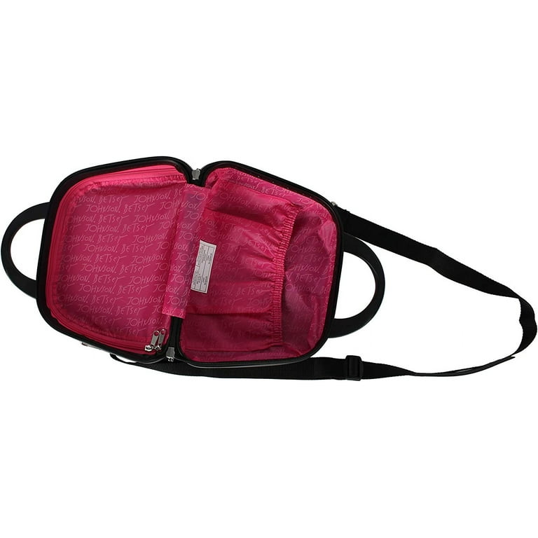 Betsey Johnson Hardside Cosmetic Case - Lightweight Small Size Hardshell Travel Hand Makeup Bag - Adjustable Shoulder Strap - Ba