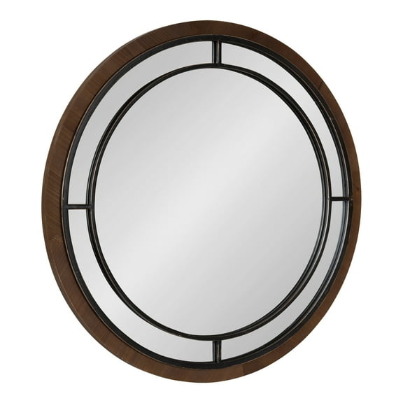 Kate and Laurel Audubon Modern Wood Framed Wall Mirror, 28 inch Diameter, Rustic Brown, Decorative Farmhouse Round Mirror