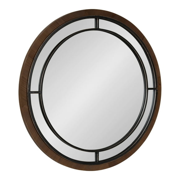 Kate and Laurel Audubon Modern Wood Framed Wall Mirror, 28 Inch Diameter, Walnut Brown, Decorative Farmhouse Round Mirror