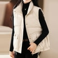 thumbnail image 4 of Htigea Puffer Vest for Women Stand Collar Full Zip Sleeveless Jackets Lightweight Quilted Padded Warm Coat with Pockets White L, 4 of 9