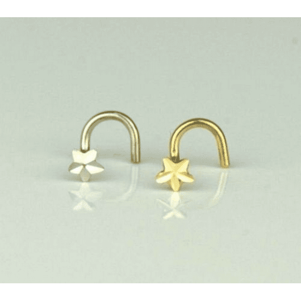 14k Yellow/White Gold Diamond cut Nose Star Piercing Stud / Nose Piercing Curve Stud for Womens / Body Jewelry Nose Piercing / Aretes de la Nariz de Oro Para Mujer 14k Yellow/White Gold Diamond cut Nose Star Piercing Stud / Nose Piercing Curve Stud for Womens / Body Jewelry Nose Piercing / Aretes de la Nariz de Oro Para Mujer