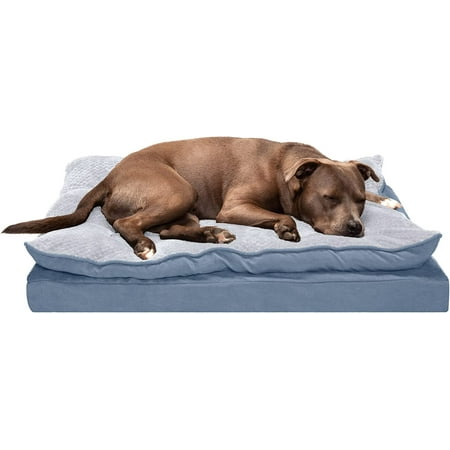 UPC: 0842229130218 | FurHaven Pet Products Minky Faux Fur & Suede Pillow-Top Orthopedic Pet Bed for Dogs & Cats – Stonewash Blue Large