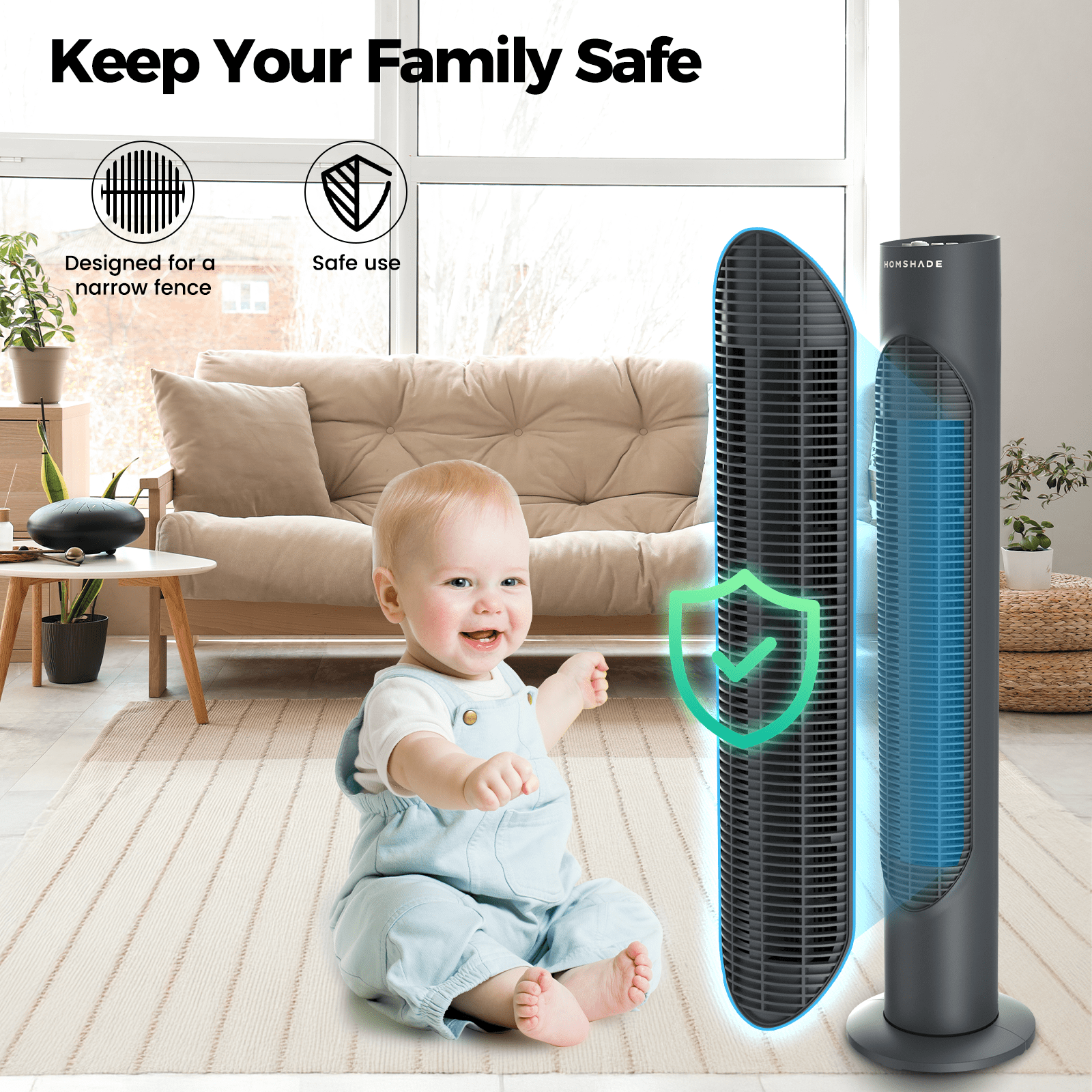 Tower Fan, 32" Wide Oscillating Cooling Fan with 3 Speeds 3 Wind Modes ,Timer,Pentatonic Button,Standing Fan for Home,Bedroom & Office