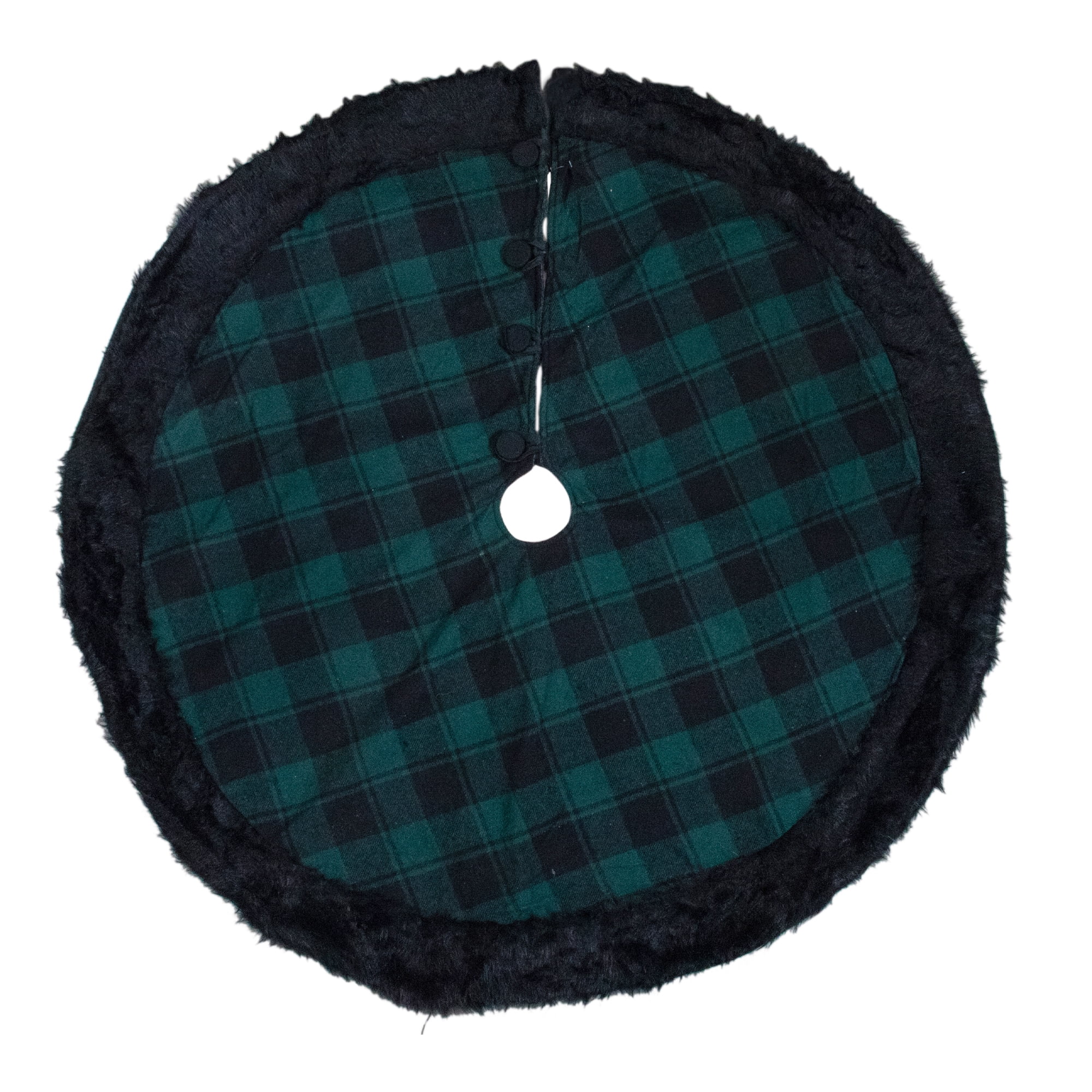 Northlight 48" Green and Black Plaid Christmas Tree Skirt with Faux Fur - 48