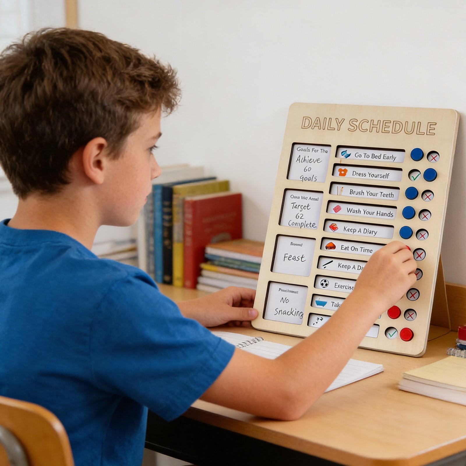 Reusable Chore Chart Board, Double-Sided Dry Erase Wooden Routine Task Organizer for Home, Classroom, Dorm, RV, Vertical Slider Design with Dry Erase Marker