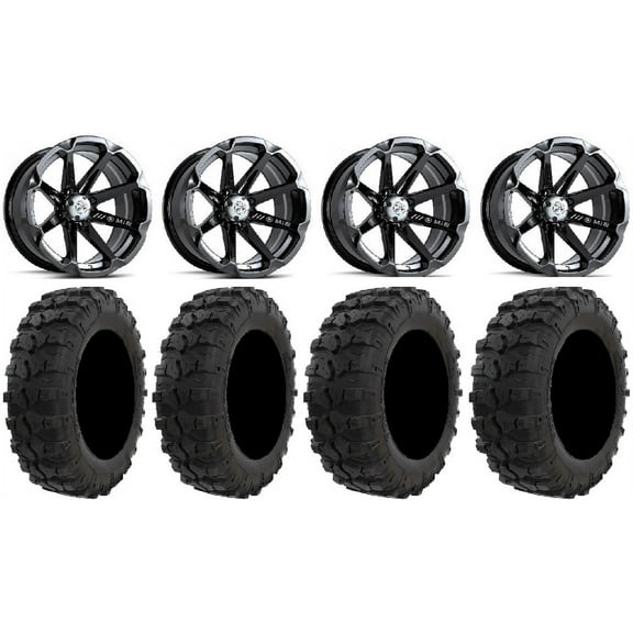 MSA Black Diesel 14" UTV Wheels 29" Dual Theat Tires Kawasaki Teryx Mule