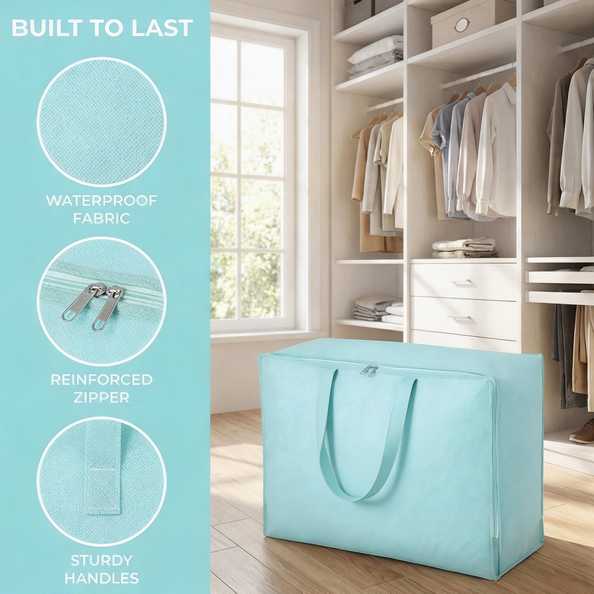 Unique Bargains Clothing Storage Bag Organize Bedroom and Closet Blue 27.6"x19.7"x10.2"