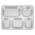 thumbnail image 1 of Stainless Steel Rectangular Divided Plates Tray with Lid 5 Sections Dinner Plates for Adults Unbreakable Metal Plate for Camping Portion Control Reusable Plate, 1 of 8