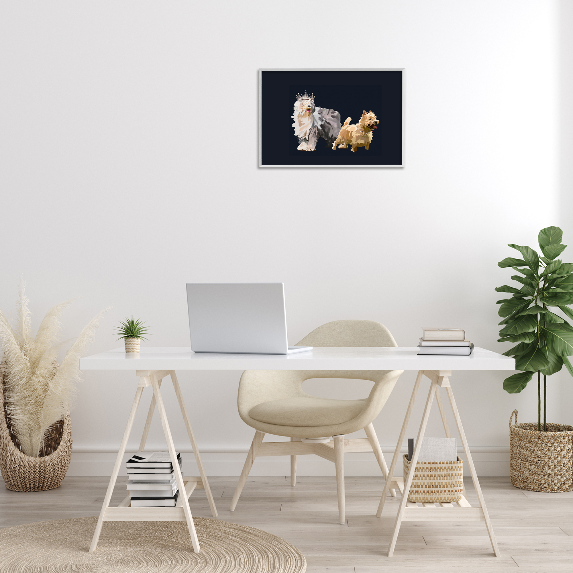 Stupell Industries Dog Duo with Crowns Animals & Insects Painting White Framed Art Print Wall Art, 24 x 16