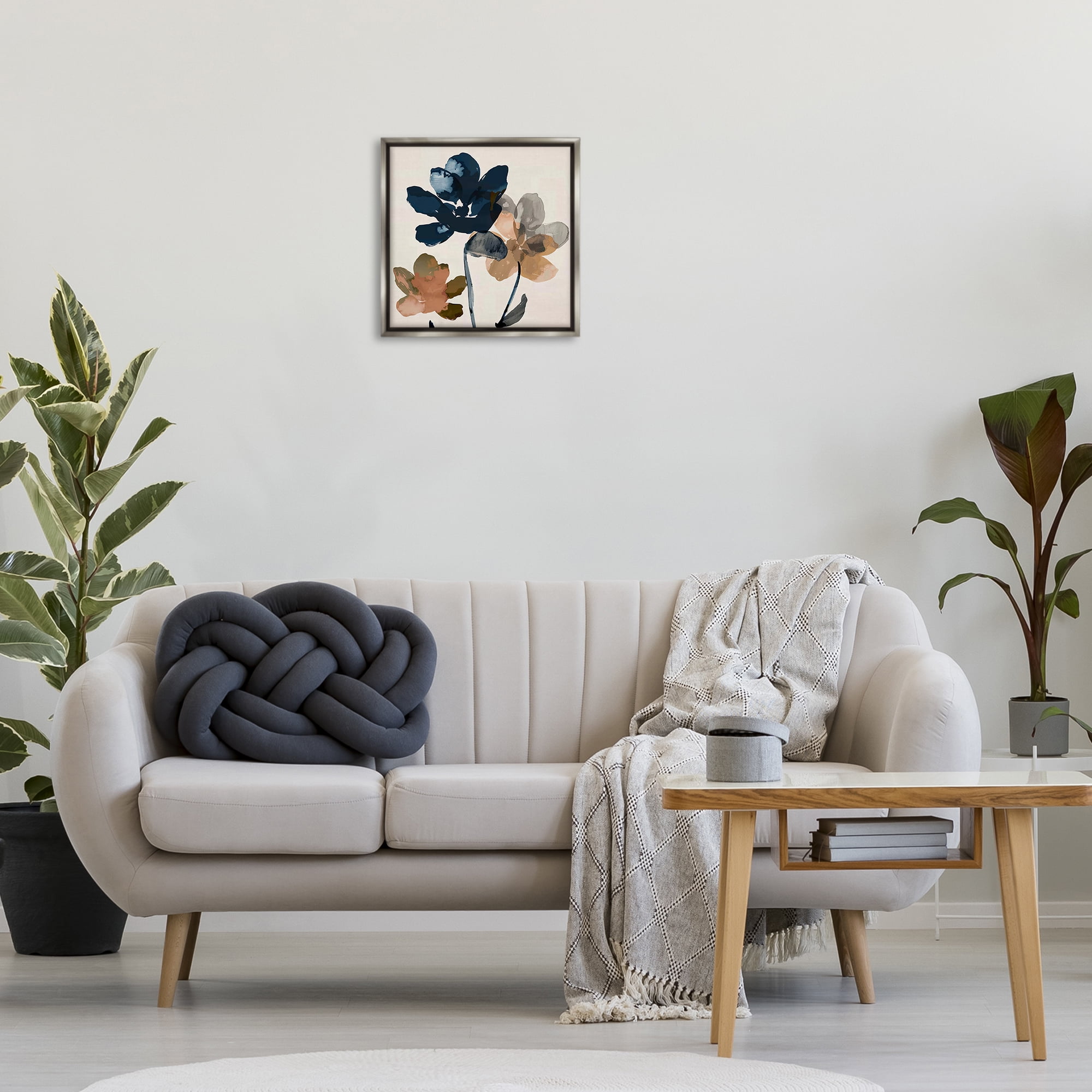 Stupell Industries Abstract Earth Tone Blooms Plants & Flowers Painting Gray Floater Framed Canvas Art Print Wall Art, 18 x 18
