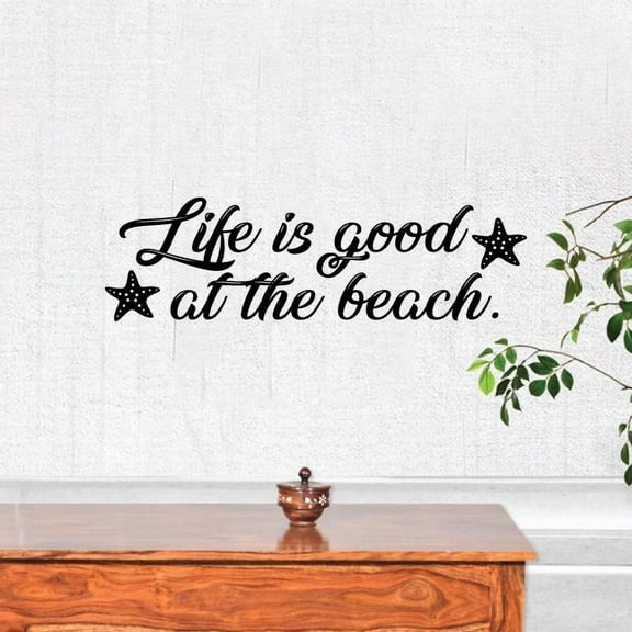 Life Is Good At The Beach - Cute Starfish Beach Life Quotes Vinyl Wall Sticker Wall Art Wall Decal Beach Area Ocean Vibes Chill Out Design Beach House Home Decor Stickers Decoration Size (8x20 inch)