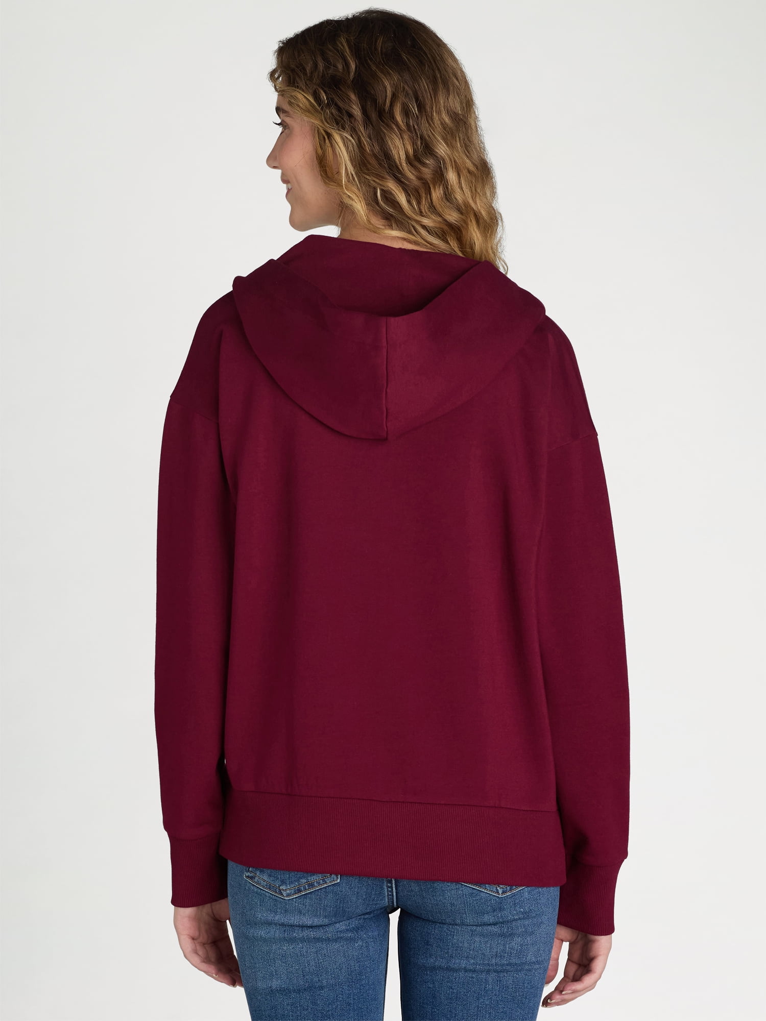 Time and Tru Women's and Women's Plus Zip Up Fleece Jacket with Hood, Sizes XS-4X