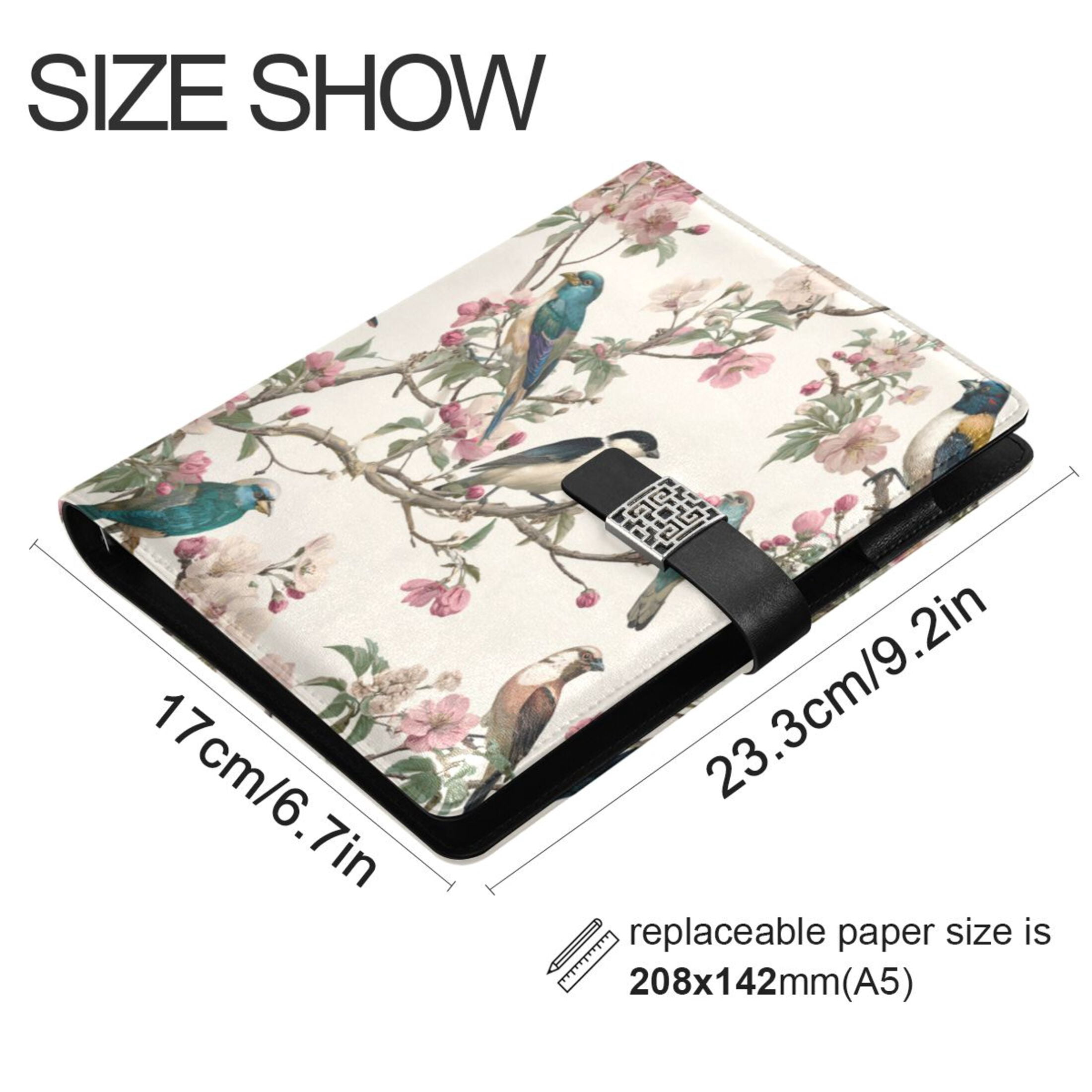 Leather Planner Leather Notebook Notebook Journal Binder Design Pen Pocket Design Convenient for Storage Perched Birds Pattern