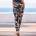 thumbnail image 2 of Luwomo Casual Pants Womens High Waist Floral Print Boho Beach Elastic Waist Long Straight Leg with Pockets Regular Trousers Black,S, 2 of 6