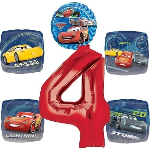 Cars 4th Birthday Party Supplies Lightning McQueen Cruz and Storm Balloon Bouquet Decorations