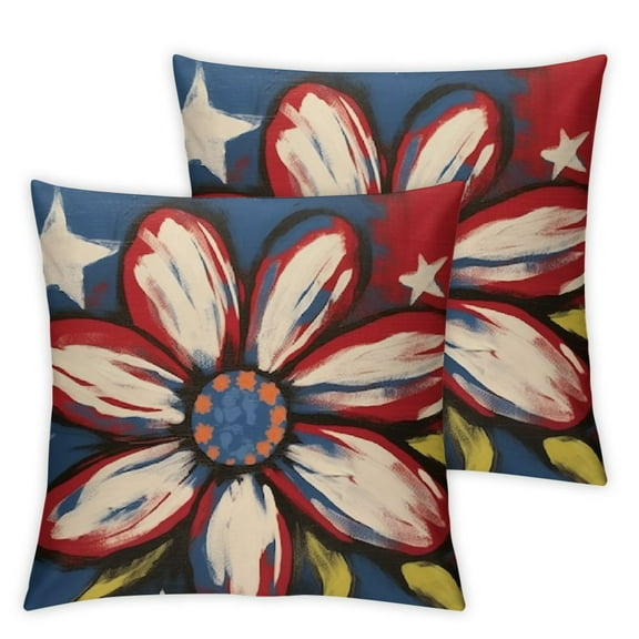 Acheng Colorlife Let Freedom Ring Stars Fireworks Red White Flower Throw Pillow Covers,4th of July Patriotic Independence Memorial Day USA Flag Cushion Case for Sofa Couch Set of 2 12x12in