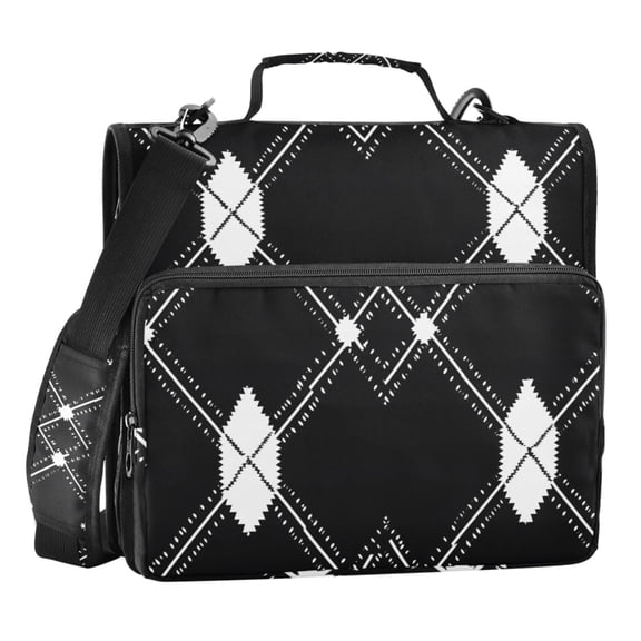 ALAZA Zipper Binder Black White Plaid Checkered 3 Ring Trapper Keeper File Folder Organizer Bag