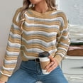 thumbnail image 4 of DDAPJ pyju Womens Striped Sweaters Crochet Knit Long Sleeve Cropped Tops Soft Knit Pullover Sweater Khaki XL, 4 of 9