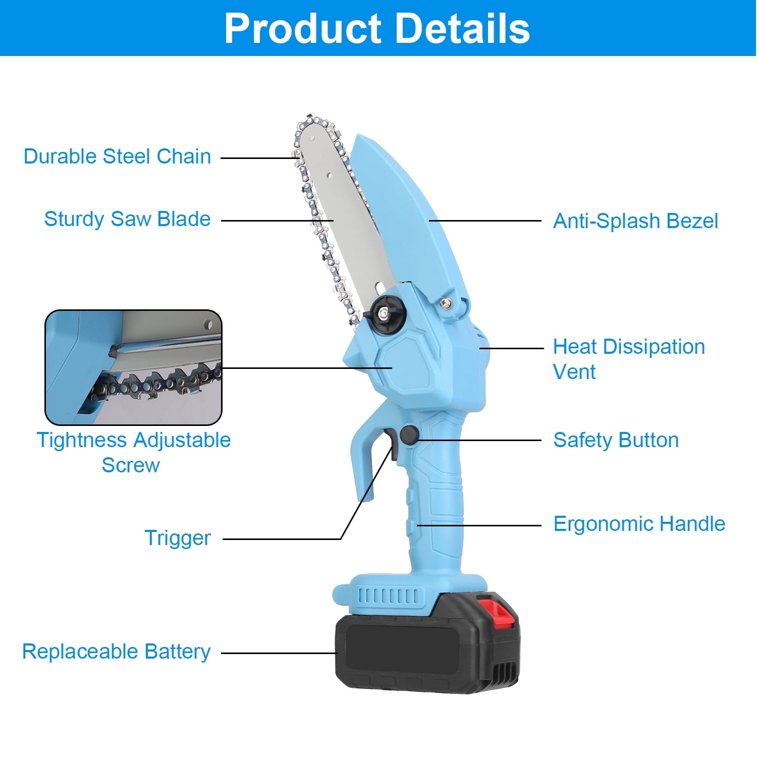 Mini Cordless Electric Chainsaw 4In And 6In Dual Blade Handheld Rechargeable 20000RPM Pure Copper Motor 2200mAh Battery Powered Wood Tree Branches Firewood Cutting Garden Tool Sets Portable Outdoor