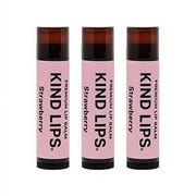 Kind Lips Lip Balm, .. Nourishing Soothing Lip Moisturizer .. for Dry Cracked Chapped .. Lips, Made in Usa .. With 100% Natural USDA .. Organic Ingredients, Strawberry Flavor, .. Pack of 3
