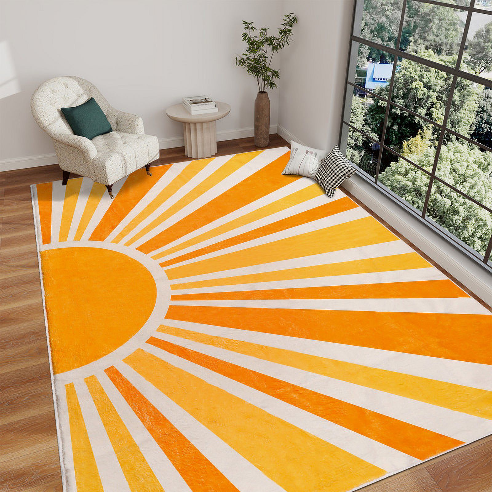 Sun Print Machine Washable Area Rugs-4x6ft for Living Room, Yellow Large Non-Slip Boho Kids Nursery Throw Rug Carpet for Bedroom Entryway Dining Room Office Rug Decor