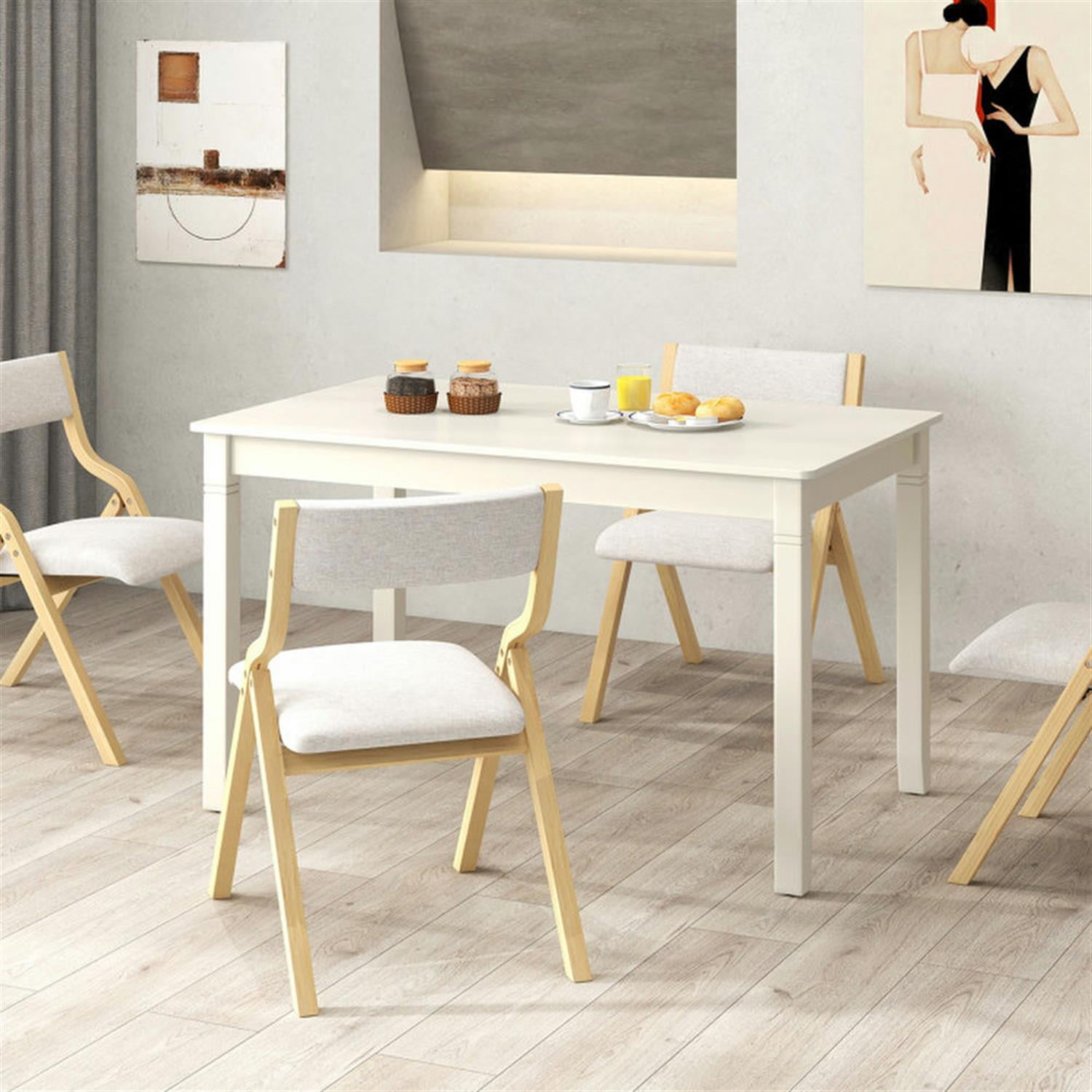 Demi Bonn 48" Wooden Dining Table for 4 People, Rectangular Kitchen Table with Rubber Wood Legs for Dining Room, Dinette, White