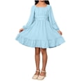 thumbnail image 6 of Fesfesfes Girls Long Sleeve Party Dress With Belt Elegant Pleated Flowy Formal Gown For Special Occasion Birthday Celebration Holiday Outfit(Light Blue#1,10-11Years), 6 of 8