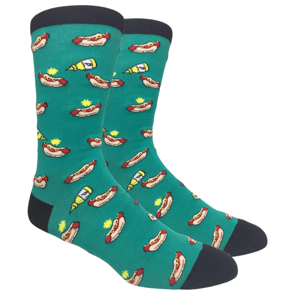Hot Dogs and Mustard Socks (Adult Large - Men's Shoe Sizes 8-12) Color: Green