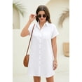 thumbnail image 4 of Zeagoo Cotton Linen Dress for Women Short Sleeve V-Neck Button Down Tunic Shift Dress Casual Breathable Comfy Summer Shirt Dress with Pocket for Beach Vacation and Everyday Wear, 4 of 7