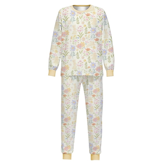 MAIHAN Easter Pajamas Kids Girls Pajama Boys Long Sleeve Top and Pants Set, Soft Sleepwear for Holiday Family Matching Loungewear(Light Yellow,9-10 Years)