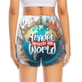 thumbnail image 4 of Vsdgher Travel Around The World Print Women's Running Double Layer Shorts High Waisted with Pockets Elastic Yoga Workout Athletic Gym Sports, 4 of 8