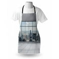 thumbnail image 3 of City Apron Clean Office with Big Window Downtown Skyscraper Buildings Domestic Cityscape Art, Unisex Kitchen Bib Apron with Adjustable Neck for Cooking Baking Gardening, Grey White, by Ambesonne, 3 of 3