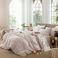 thumbnail image 3 of MooMee Striped Duvet Cover Set King 100% Washed Cotton Linen Like Textured Breathable 3-Piece (Greyish Pink& White Wide Stripes, 104"x90"), 3 of 8