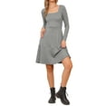 thumbnail image 2 of Square Neck Fall Dresses for Womens Casual Long Sleeve A Line Knit Pullover Dress with Pockets M Grey, 2 of 6